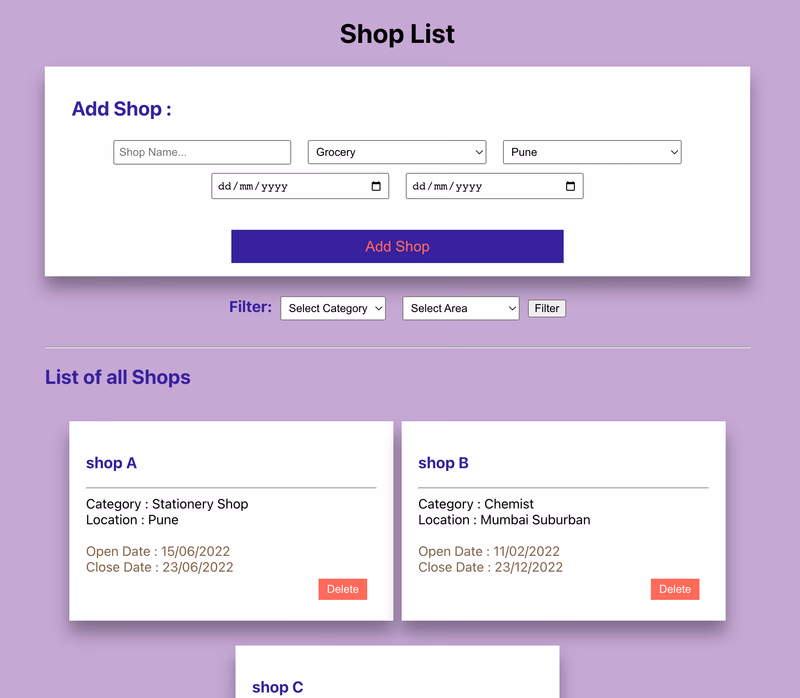 Shops List